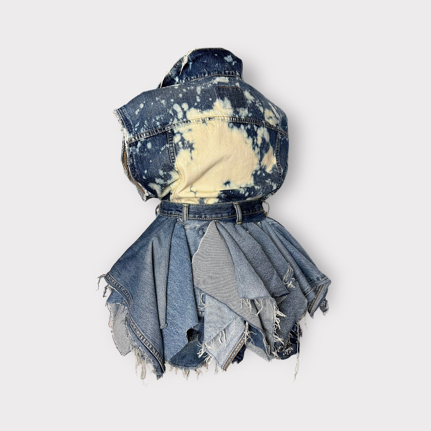 Distressed Denim Layered Peplum