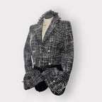 Multi Color Cropped Tweed Balloon Sleeve Blazer