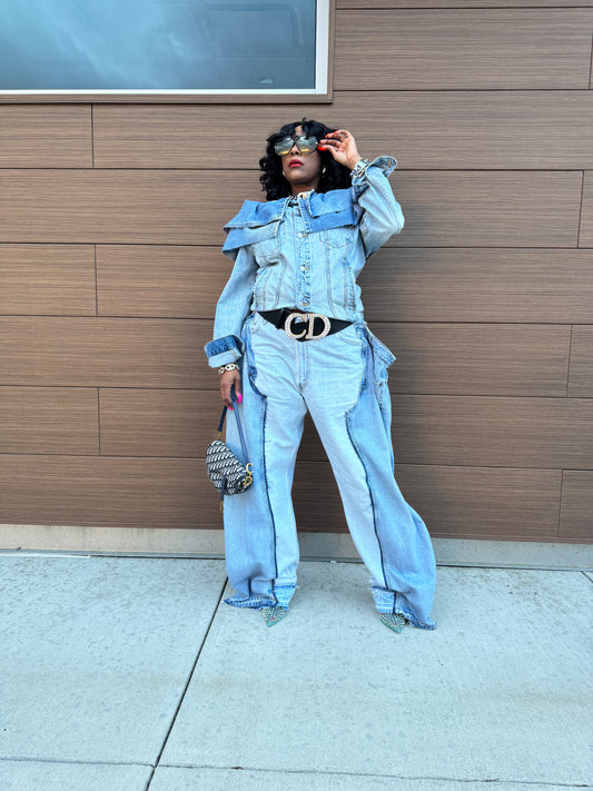 Denim Off the Shoulder Ruffle Jacket