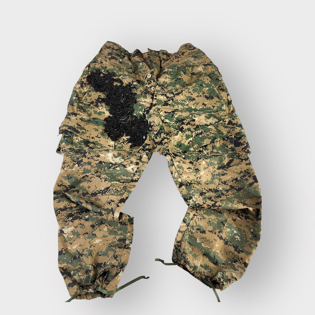 Digital Camo Layover Cargos w Couture Sequin