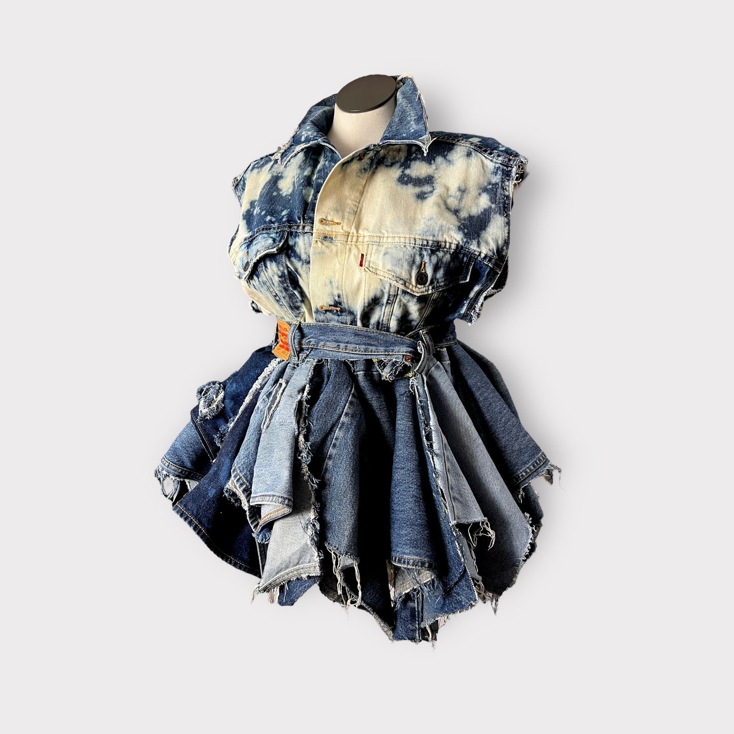 Distressed Denim Layered Peplum