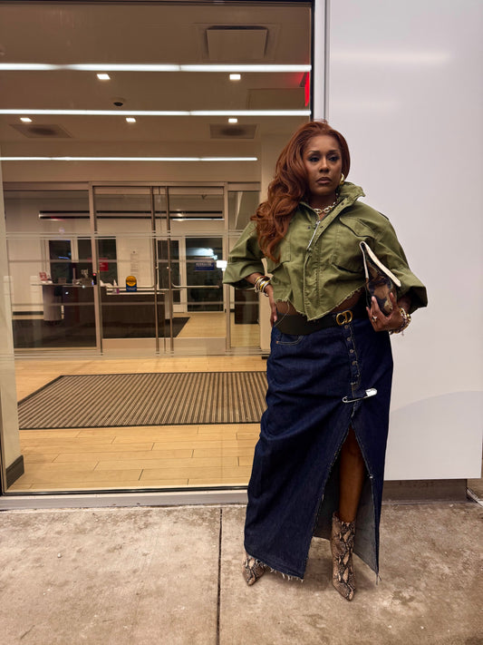 Denim Pinned up Maxi Skirt