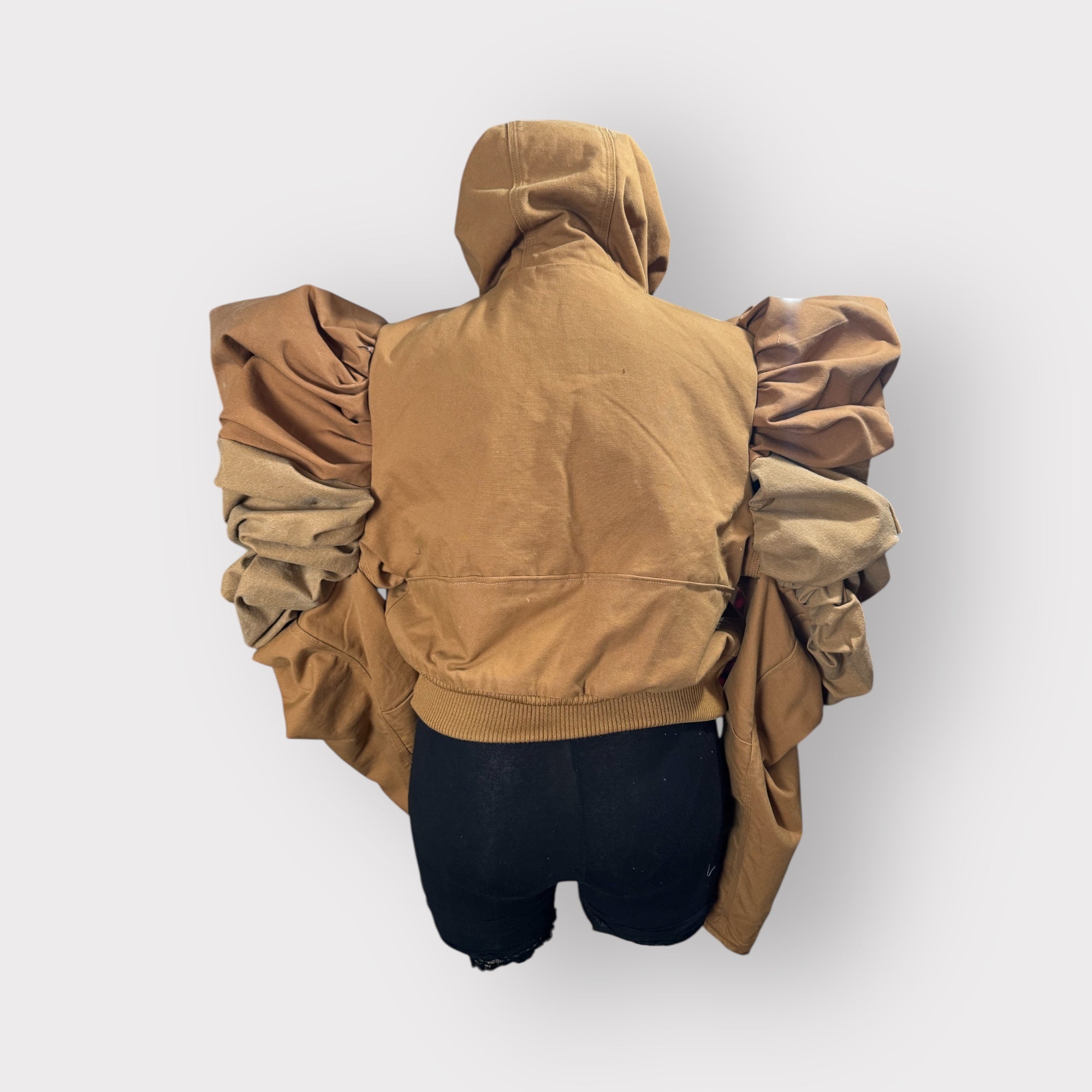 Workwear to Runway Hooded Cropped Puff Sleeve Bomber