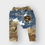 Distressed Denim Layover Camo Cargos