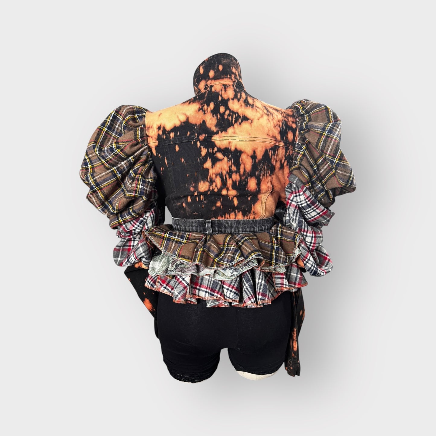 Tartan Bishop Sleeve Peplum Layered Jacket