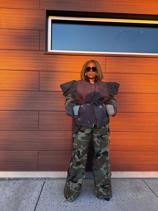 Ash Black Workwear to Runway Puffy Sleeve Coat