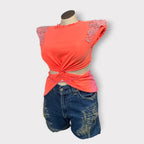 Luxe Shoulder Bling Wrap Tee