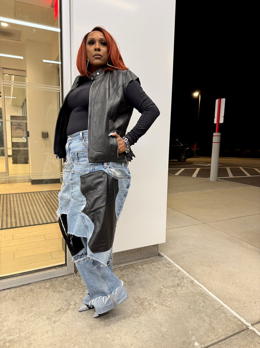 Double Denim Layover Patchwork Jeans
