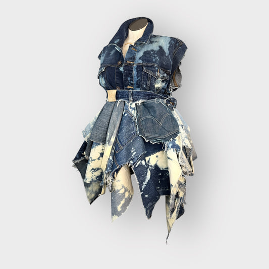 Distressed Multi Denim Peplum Dress