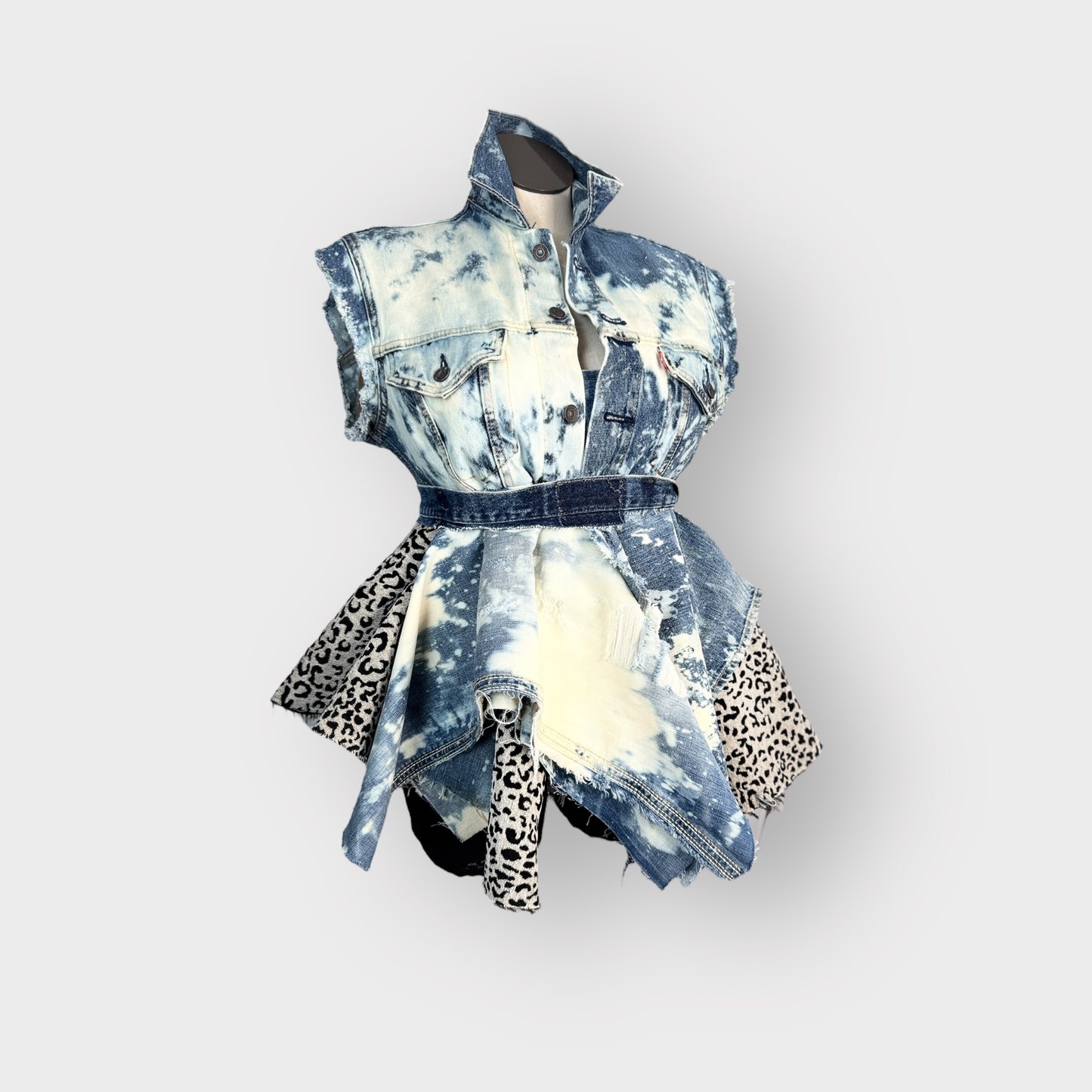 Distressed Denim n Leopard Peplum
