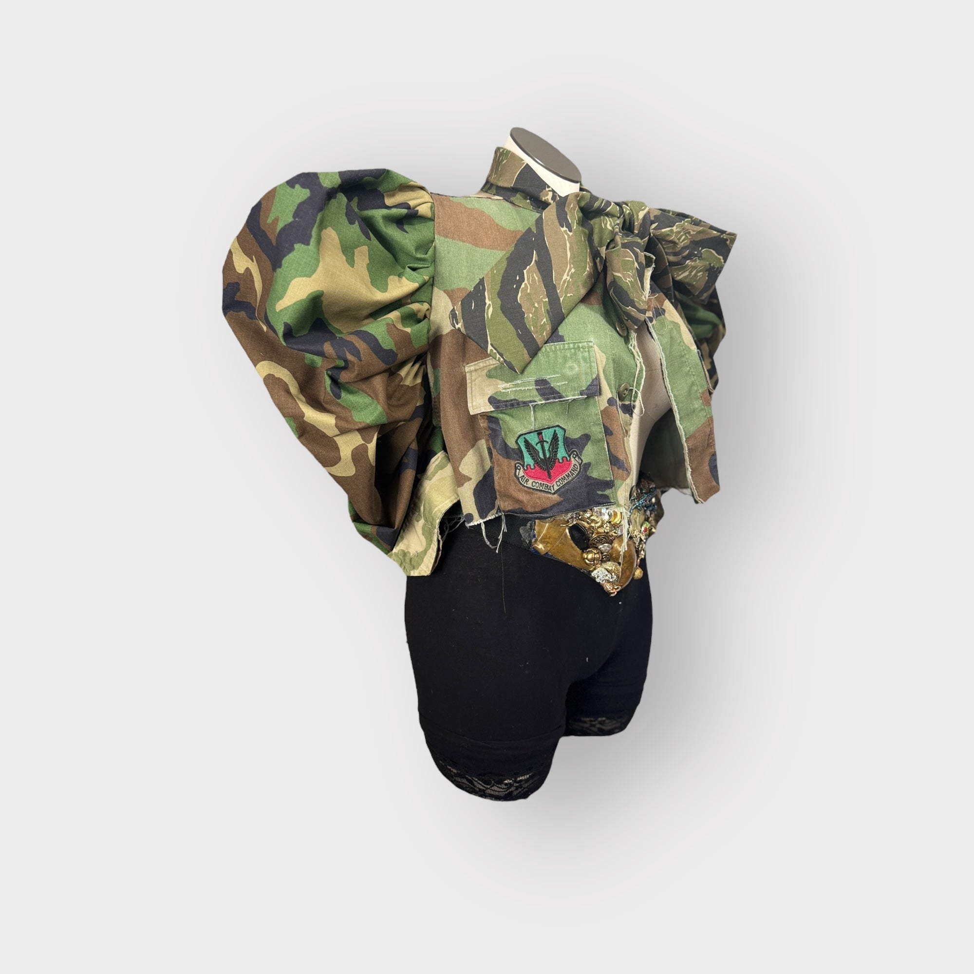 Cropped Couture Sleeve Power Bow Shacket