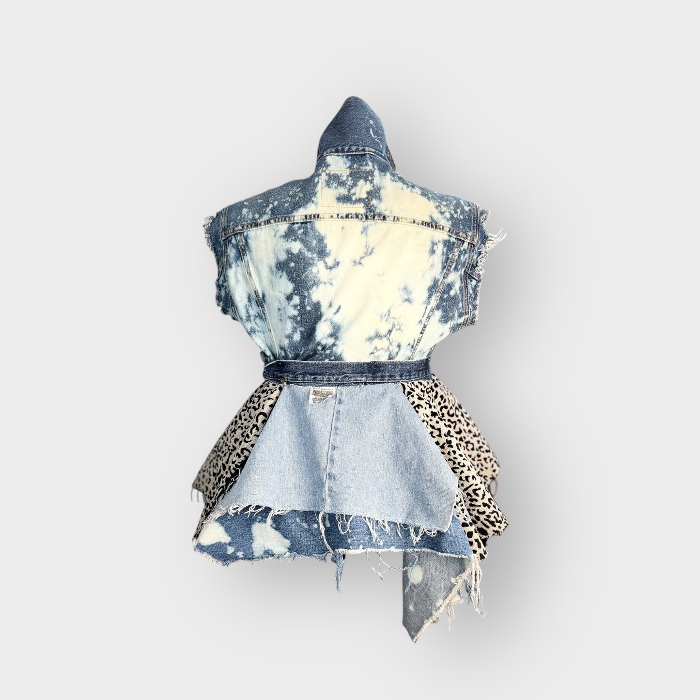 Distressed Denim n Leopard Peplum