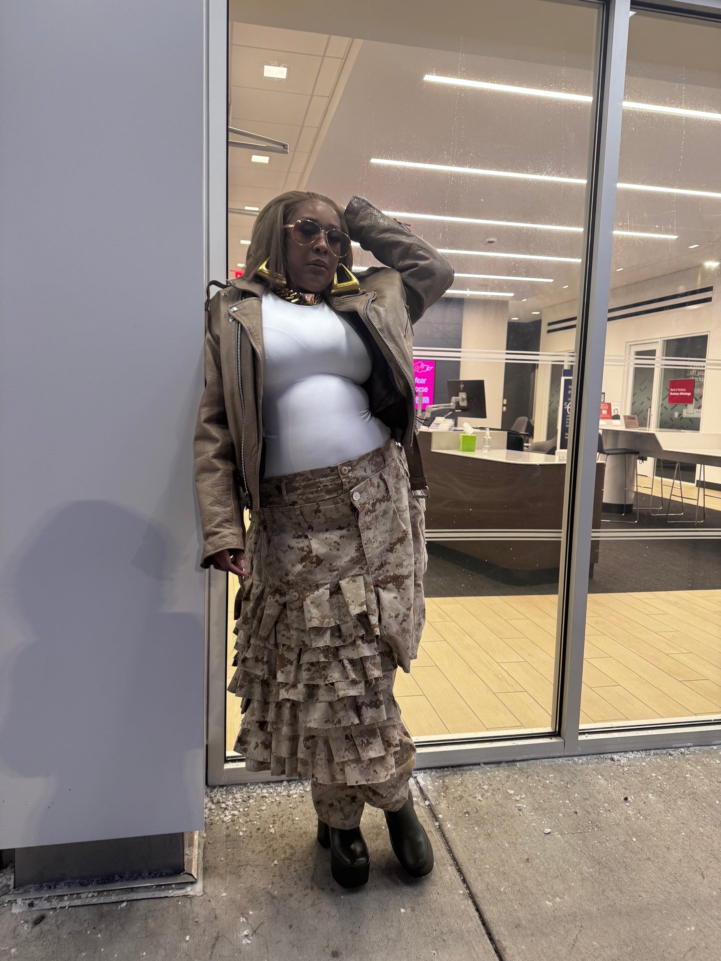 (Made to Order) Camo Couture Ruffle Overlay Cargos