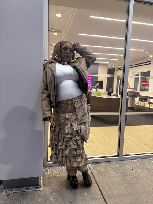 (Made to Order) Camo Couture Ruffle Overlay Cargos