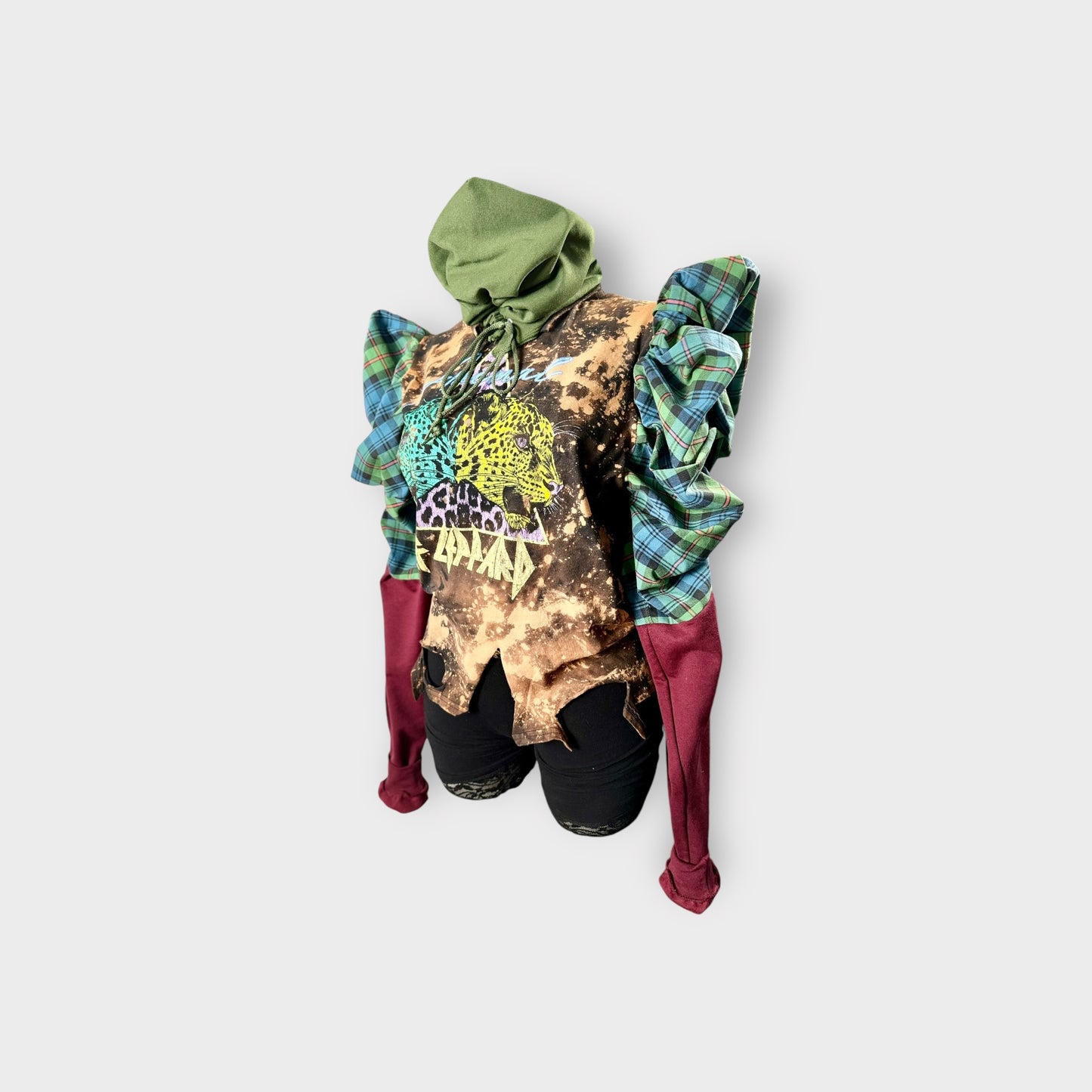 Leopard Mixed Media Street Style Hooded Tee