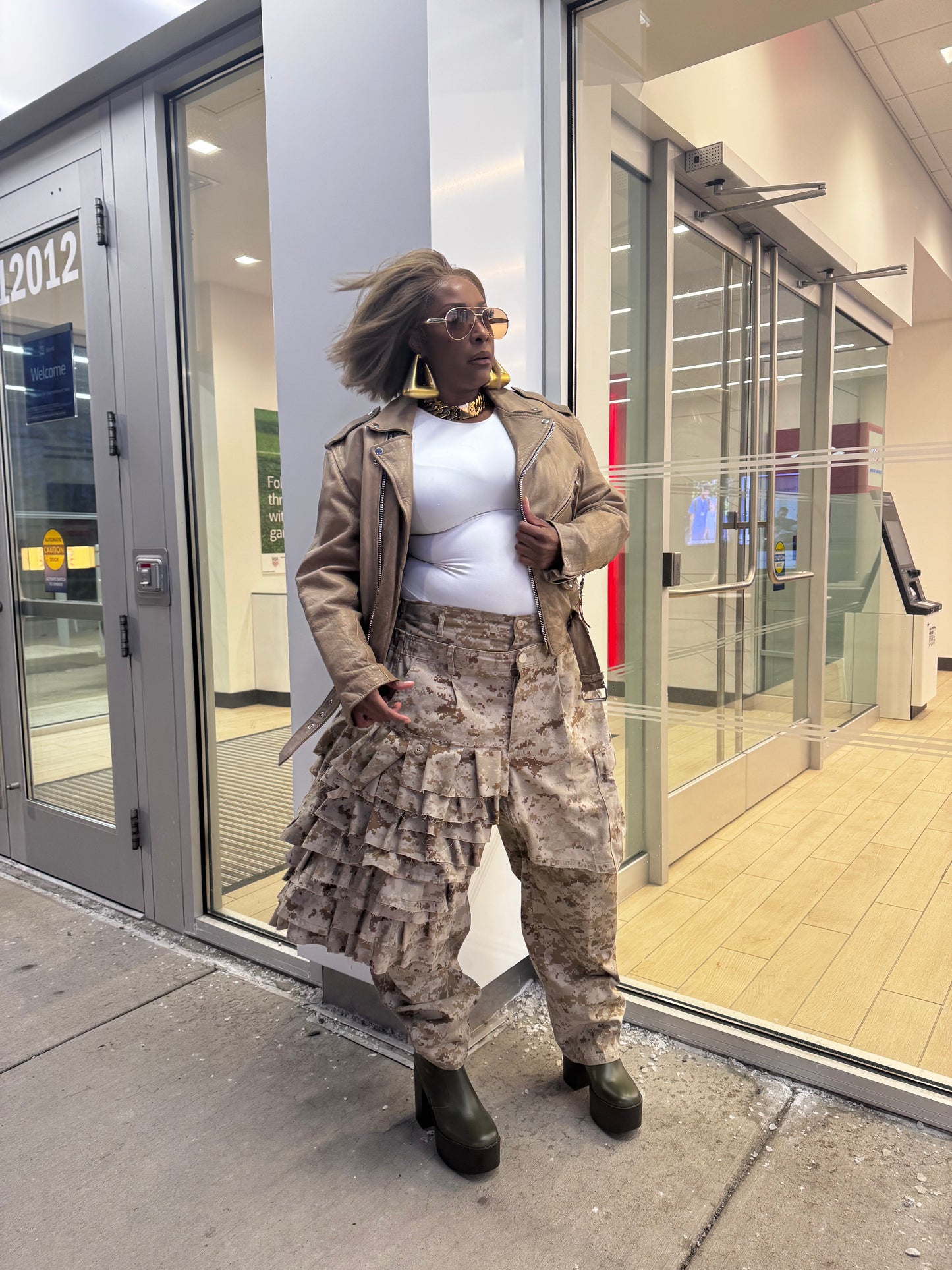 (Made to Order) Camo Couture Ruffle Overlay Cargos