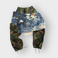 Distressed Denim n Camo Overlay Cargo Joggers