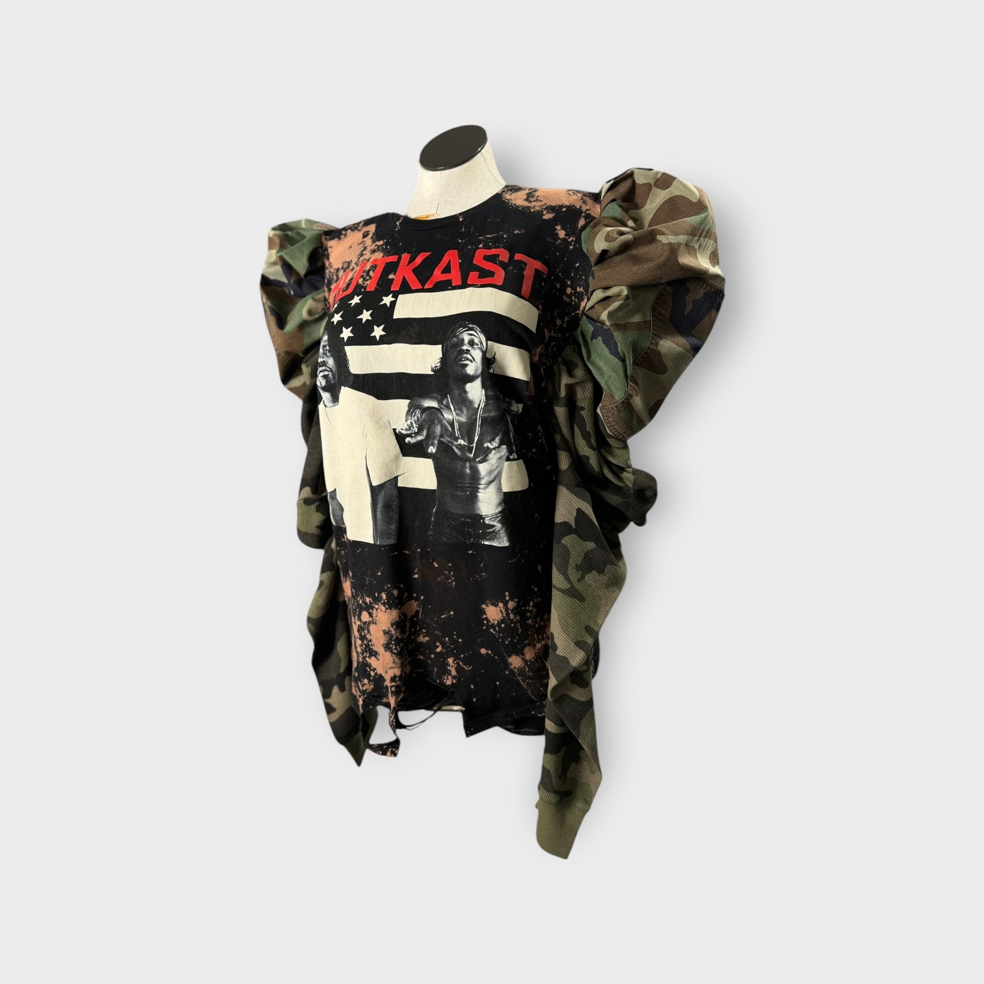 Distressed Street Style Camo Sleeve Tee