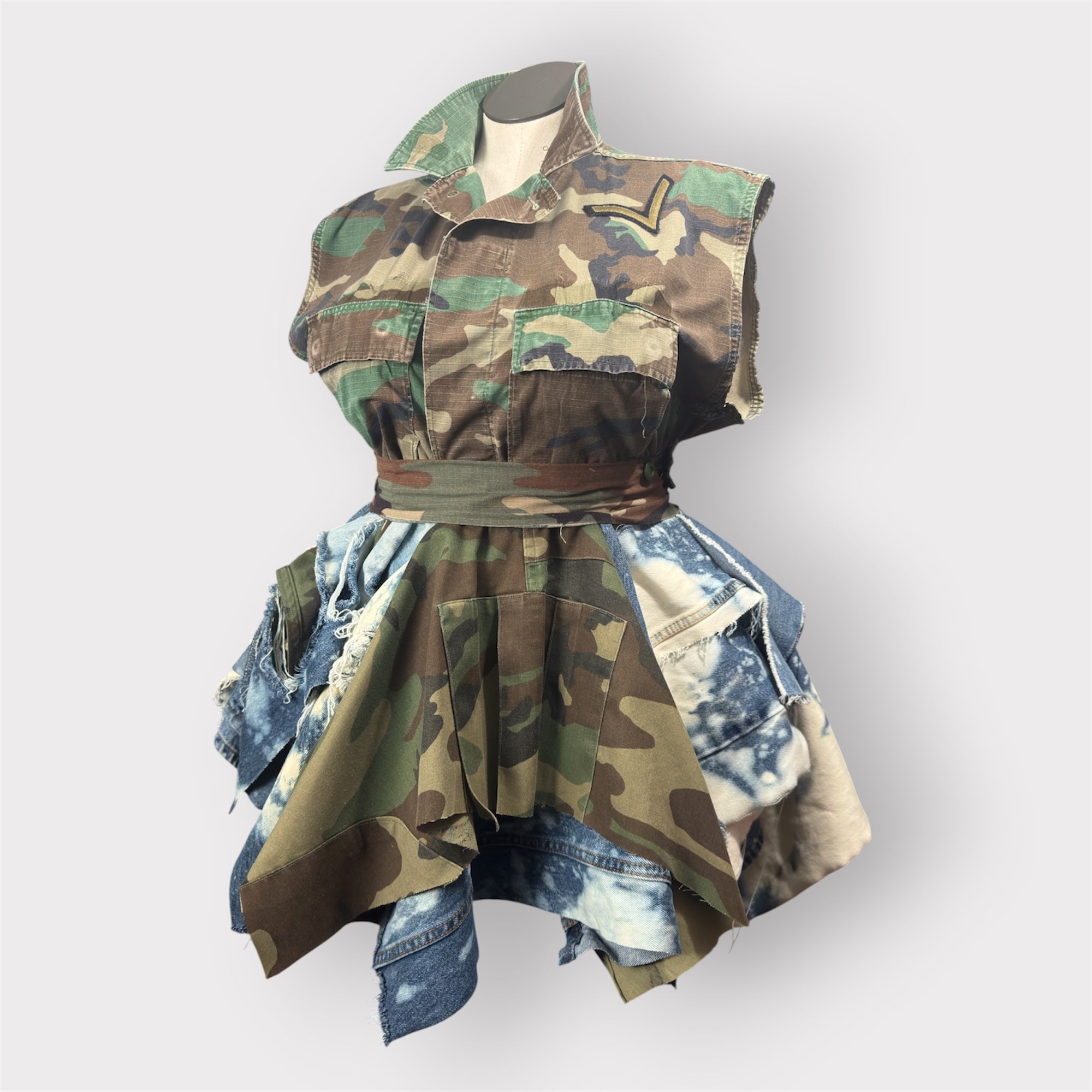 Distressed Denim n Camo Peplum