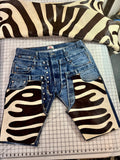 Cowgirl Couture Triple Denim Zebra Hide Bermuda’s
