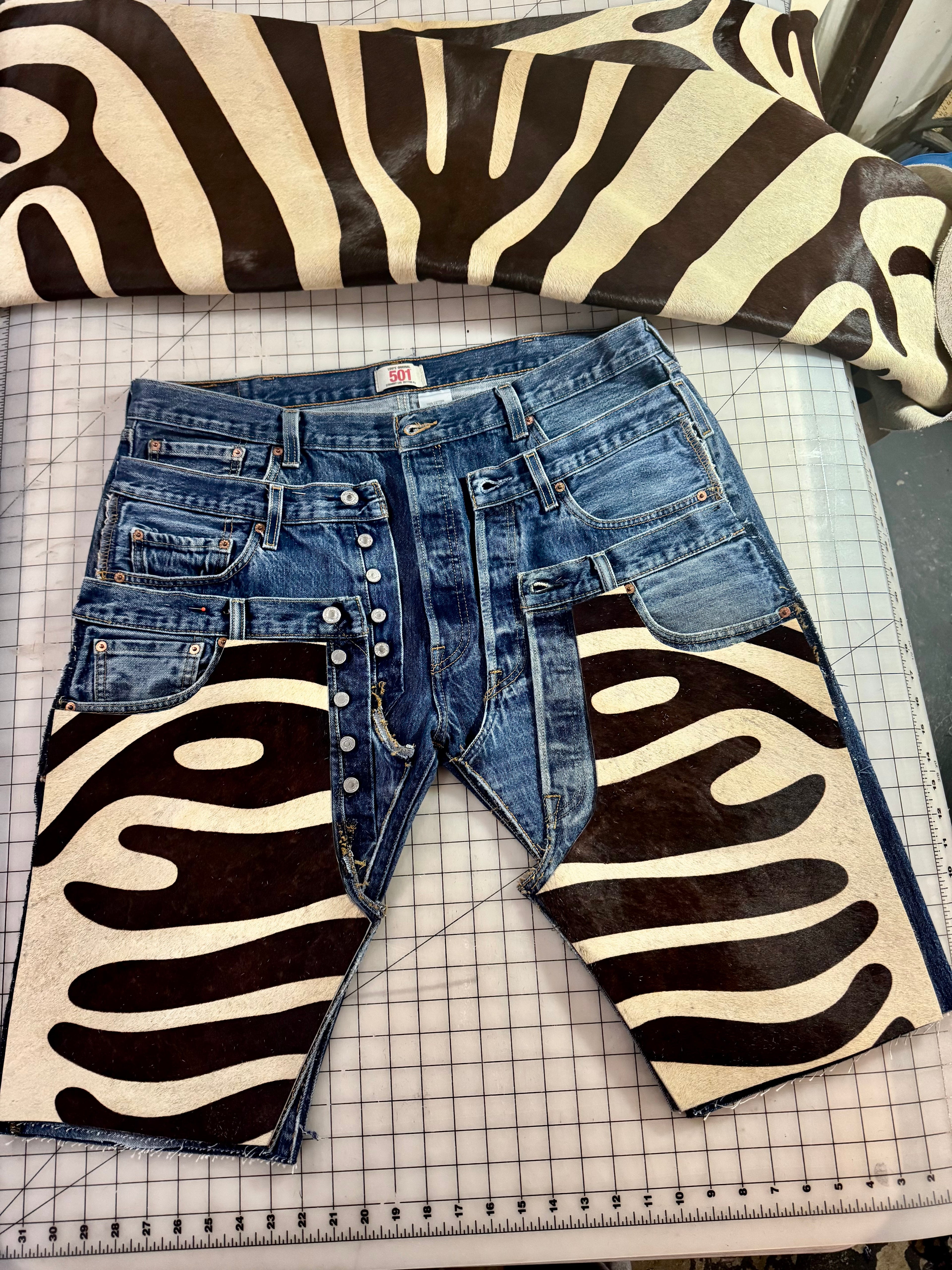 Cowgirl Couture Triple Denim Zebra Hide Bermuda’s