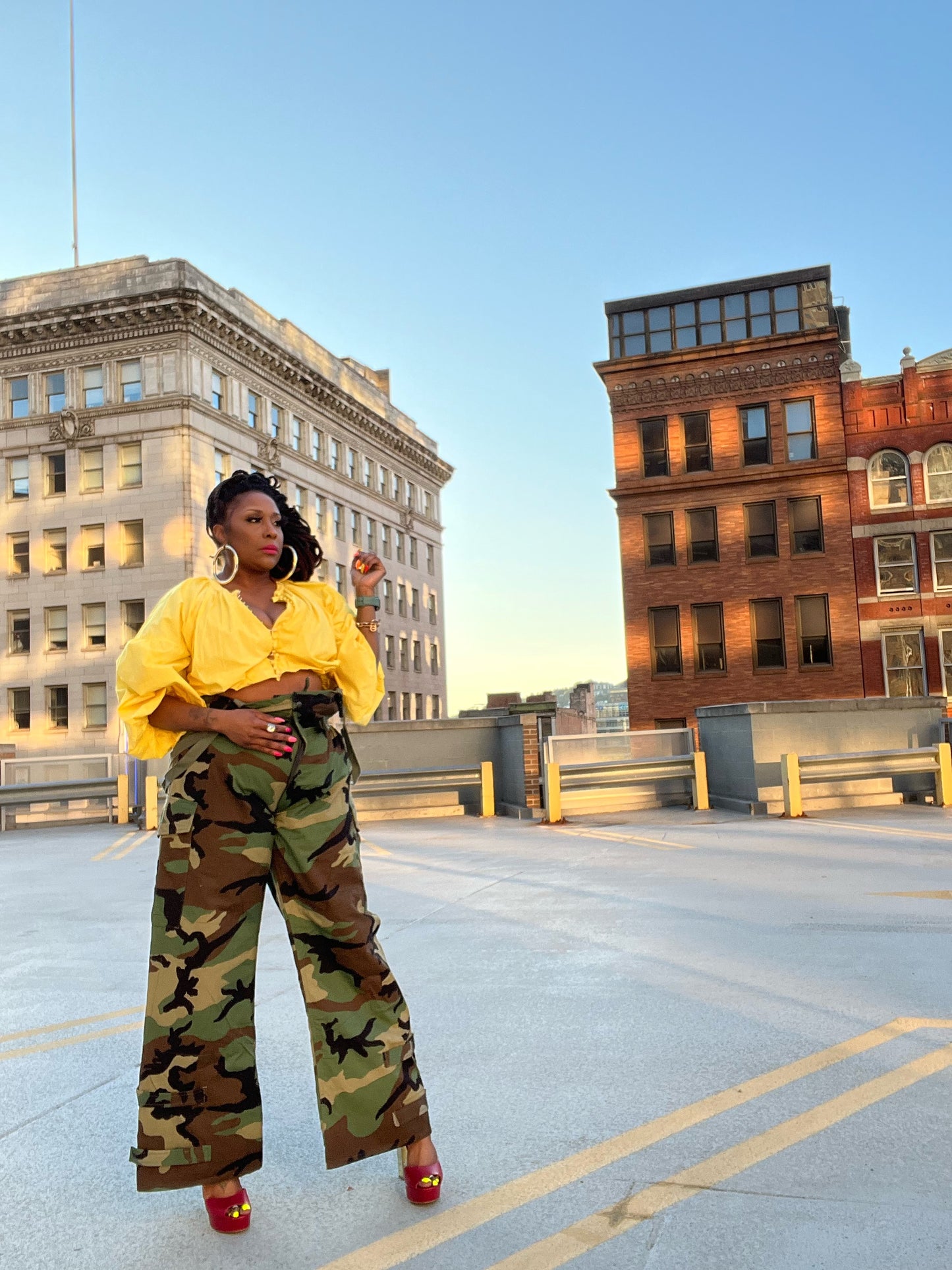 High Waisted Wide Leg Camo Cargos