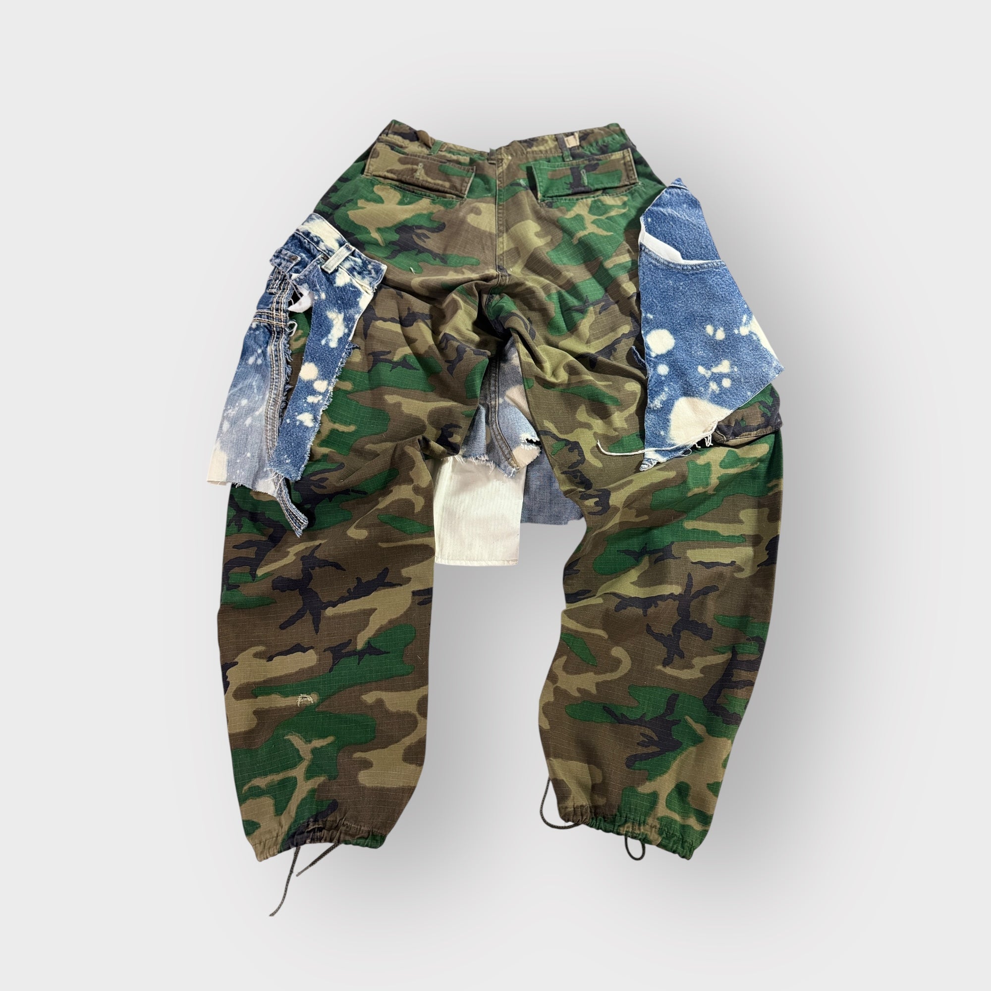 Distressed Denim n Camo Overlay Cargo Joggers