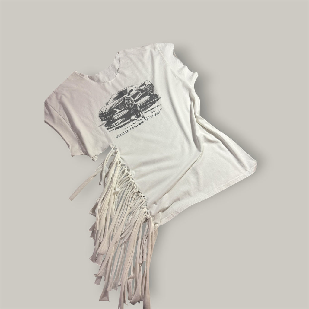 Awff the Shoulder Race Car Side Fringe Luxe Tee