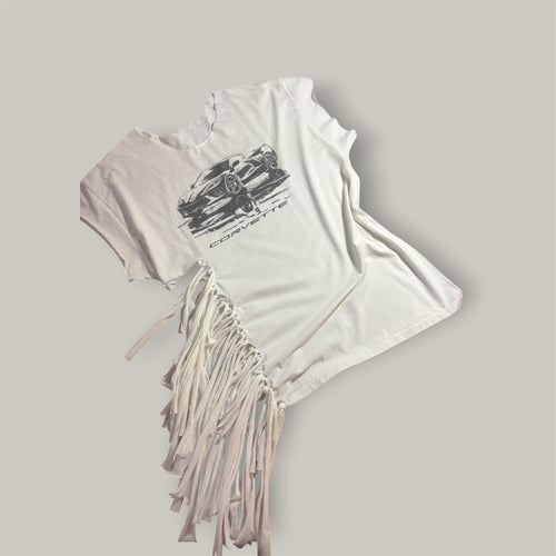 Awff the Shoulder Race Car Side Fringe Luxe Tee