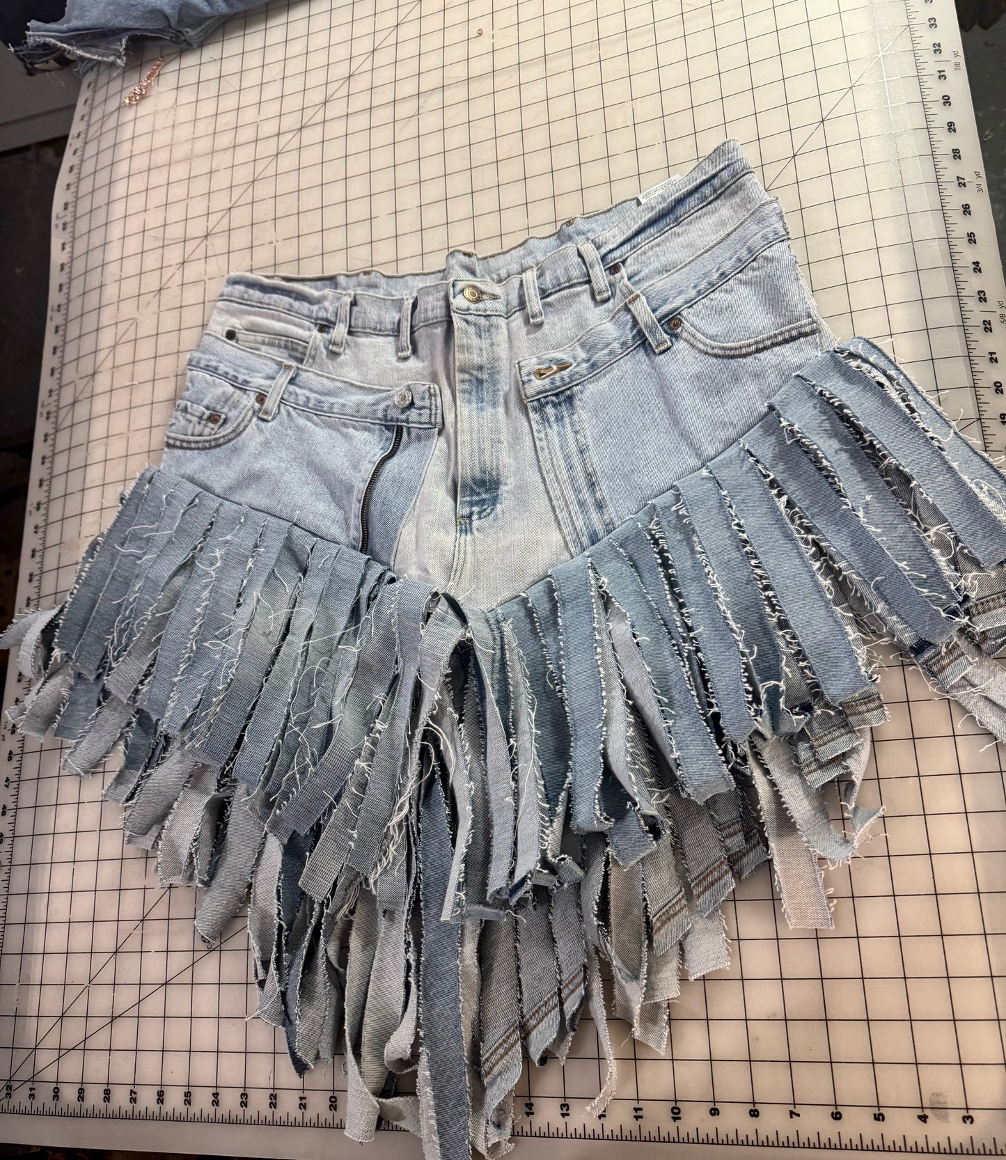 Double Denim Cowgirl Fringe Skirt