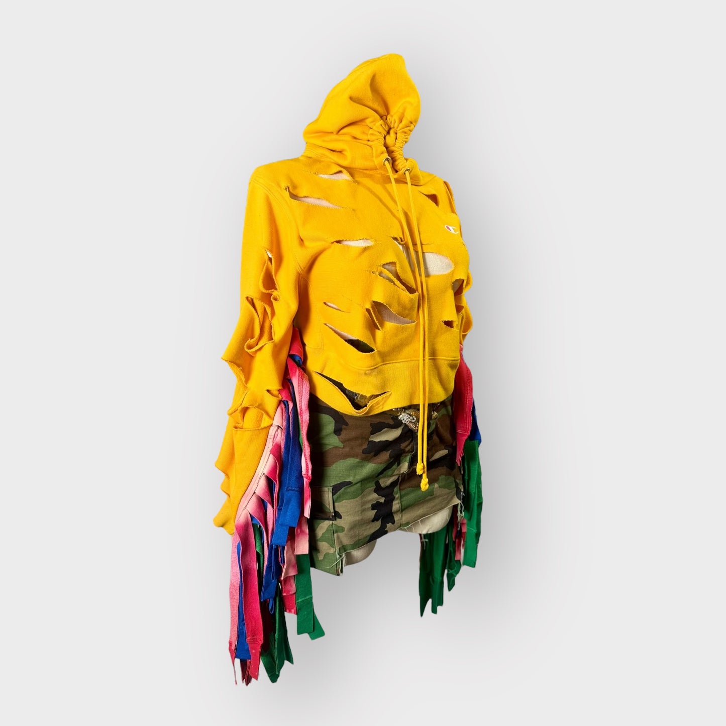Multicolor Fringe Crop Hoodie