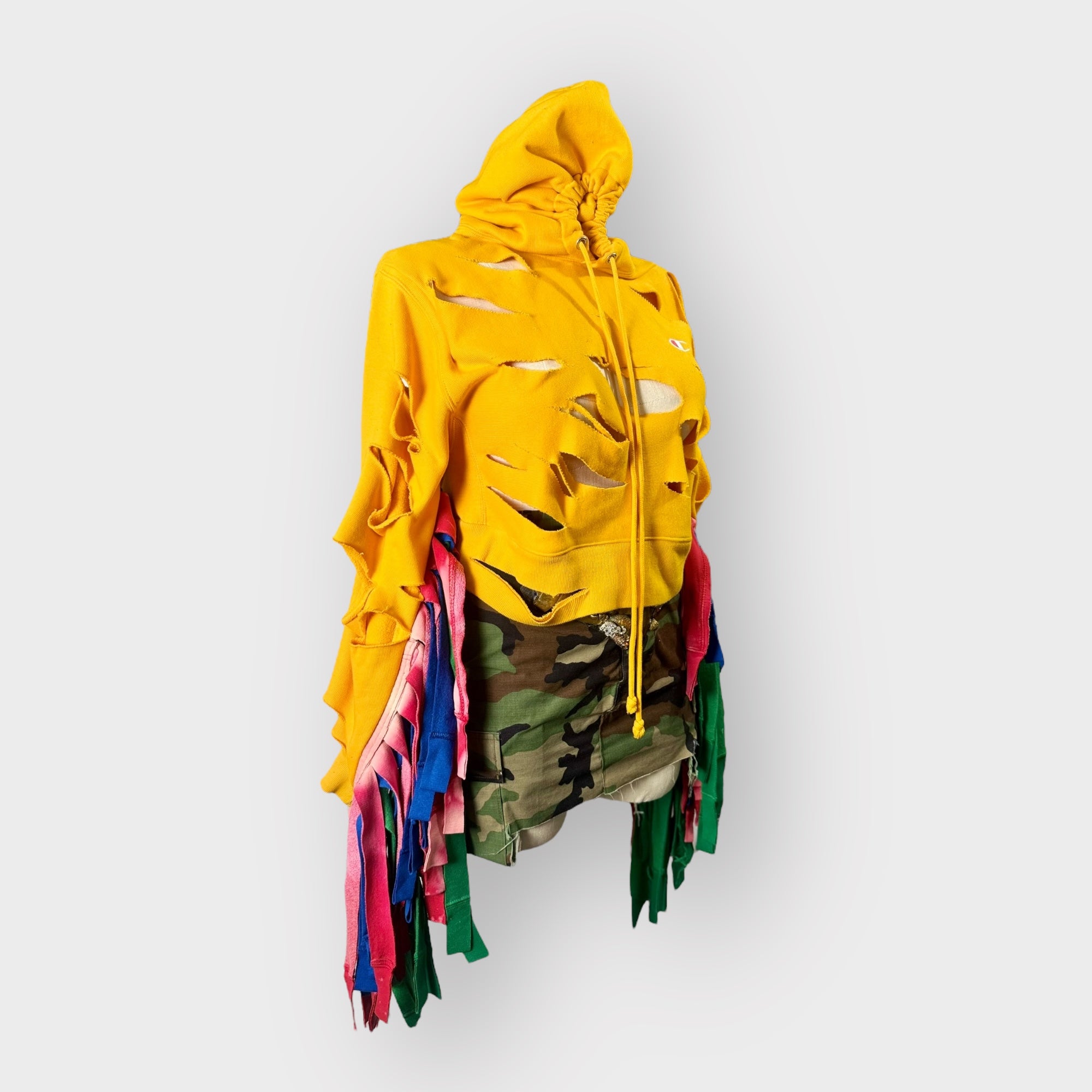 Multicolor Fringe Crop Hoodie