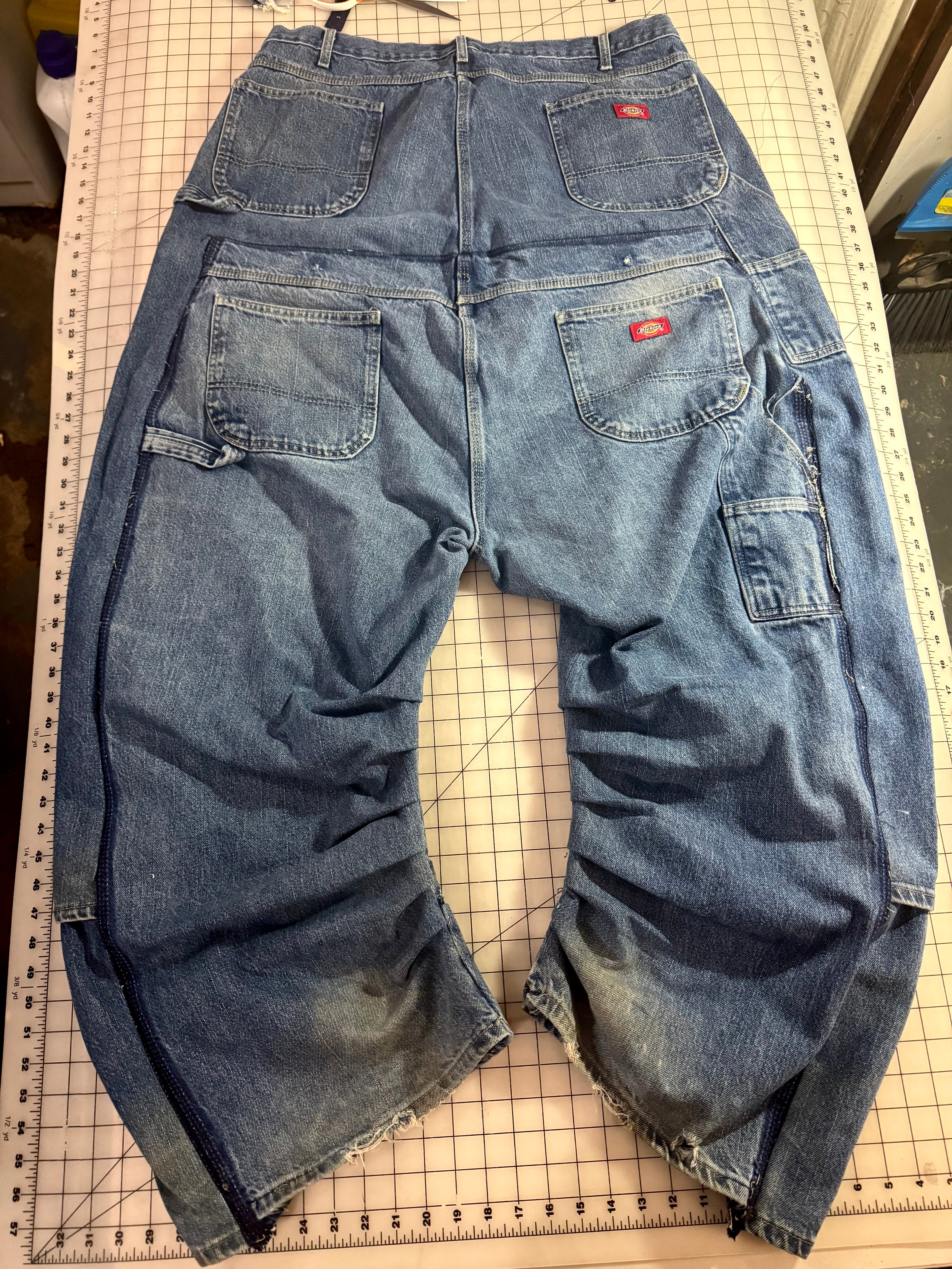 Triple Denim Baggy Cowgirl Couture Drop Crotch Denim Wide Leg Jeans
