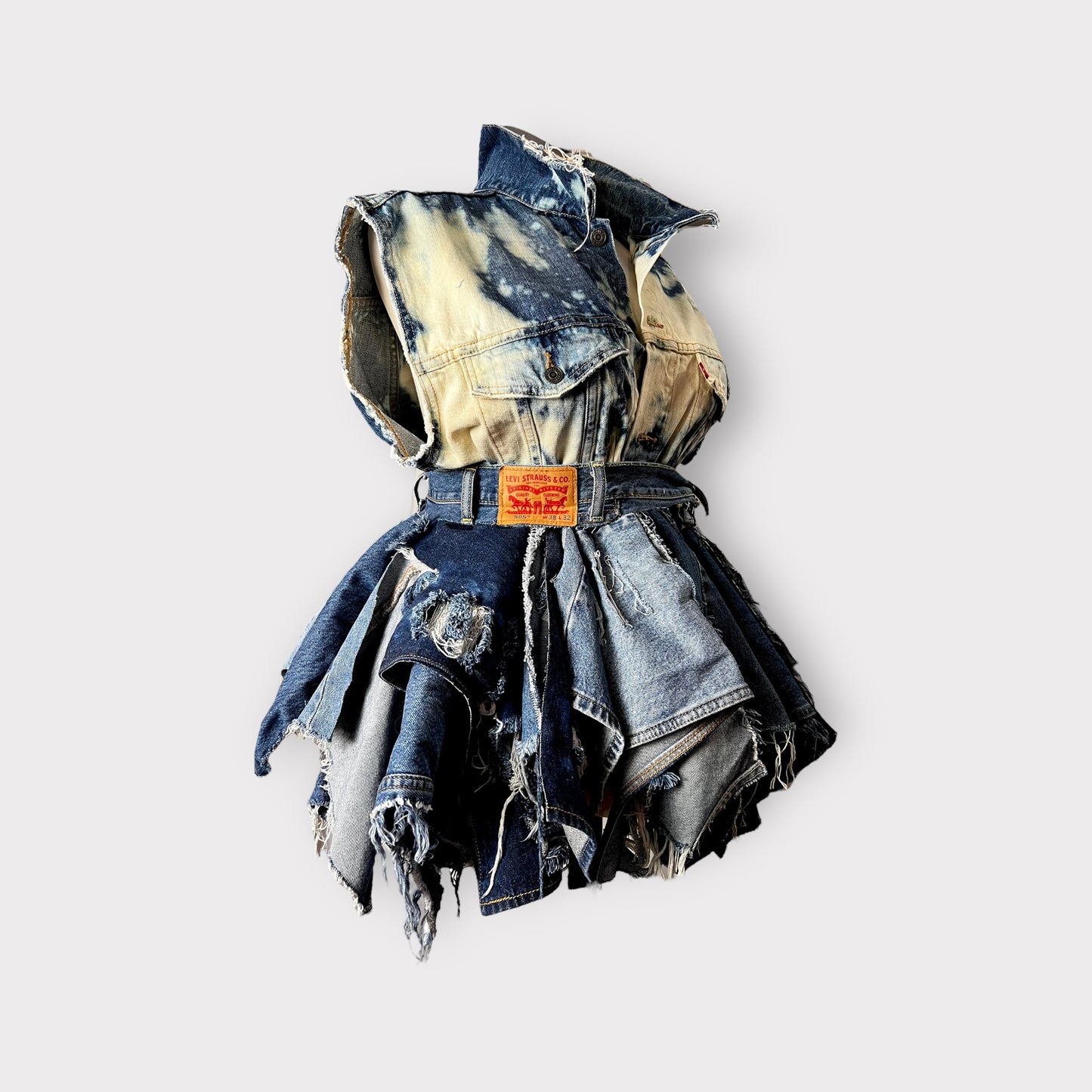 Distressed Denim Layered Peplum