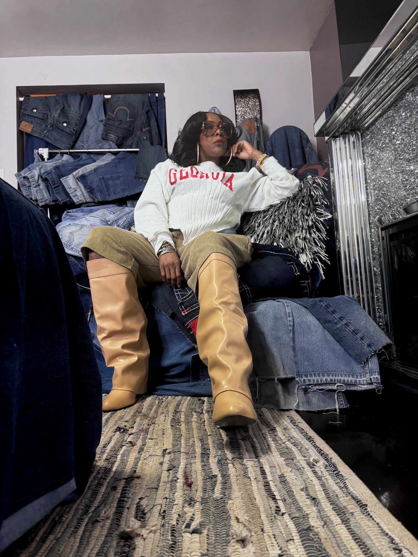 Denim Double Waist Jort Style Joggers