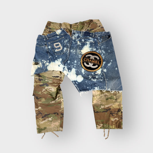 Distressed Denim Layover Camo Cargos