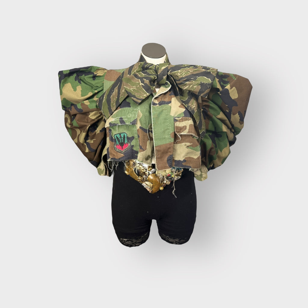Cropped Couture Sleeve Power Bow Shacket