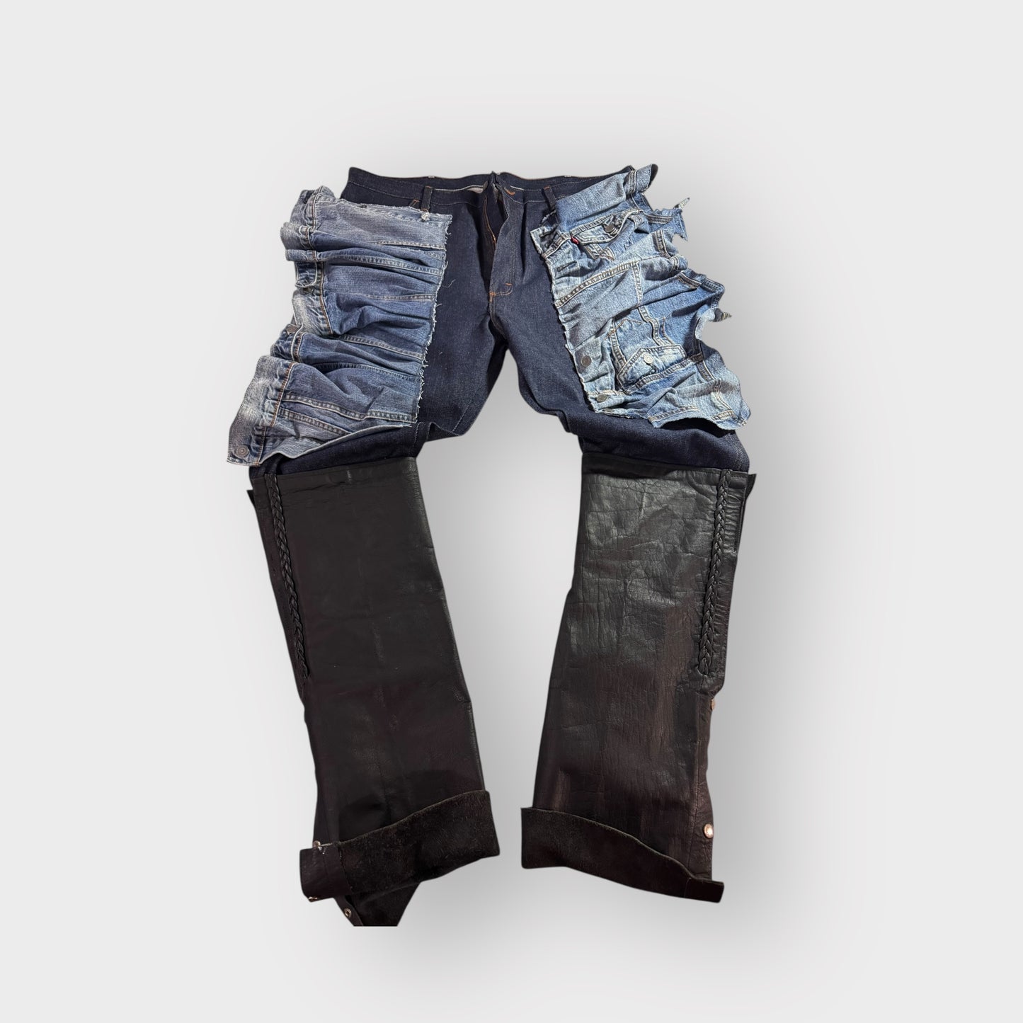 Butterfly Denim Western Style Leather Chap Rider Jeans