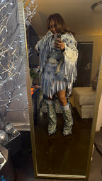 Double Denim Cowgirl Fringe Skirt
