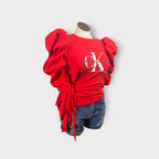 Crimson Puffy Sleeve Fringe Tee