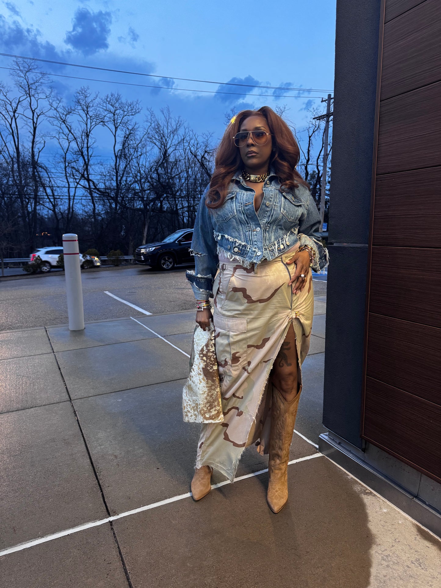 Distressed V Cut Denim Jacket