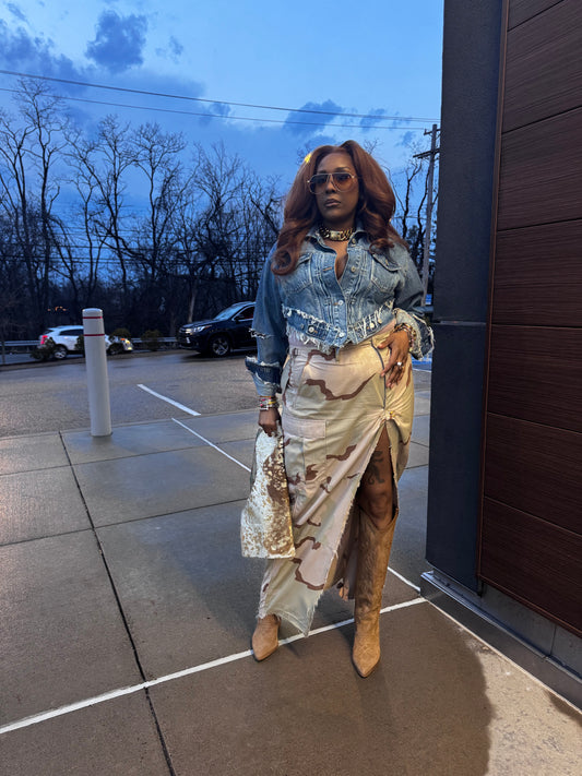 Distressed V Cut Denim Jacket