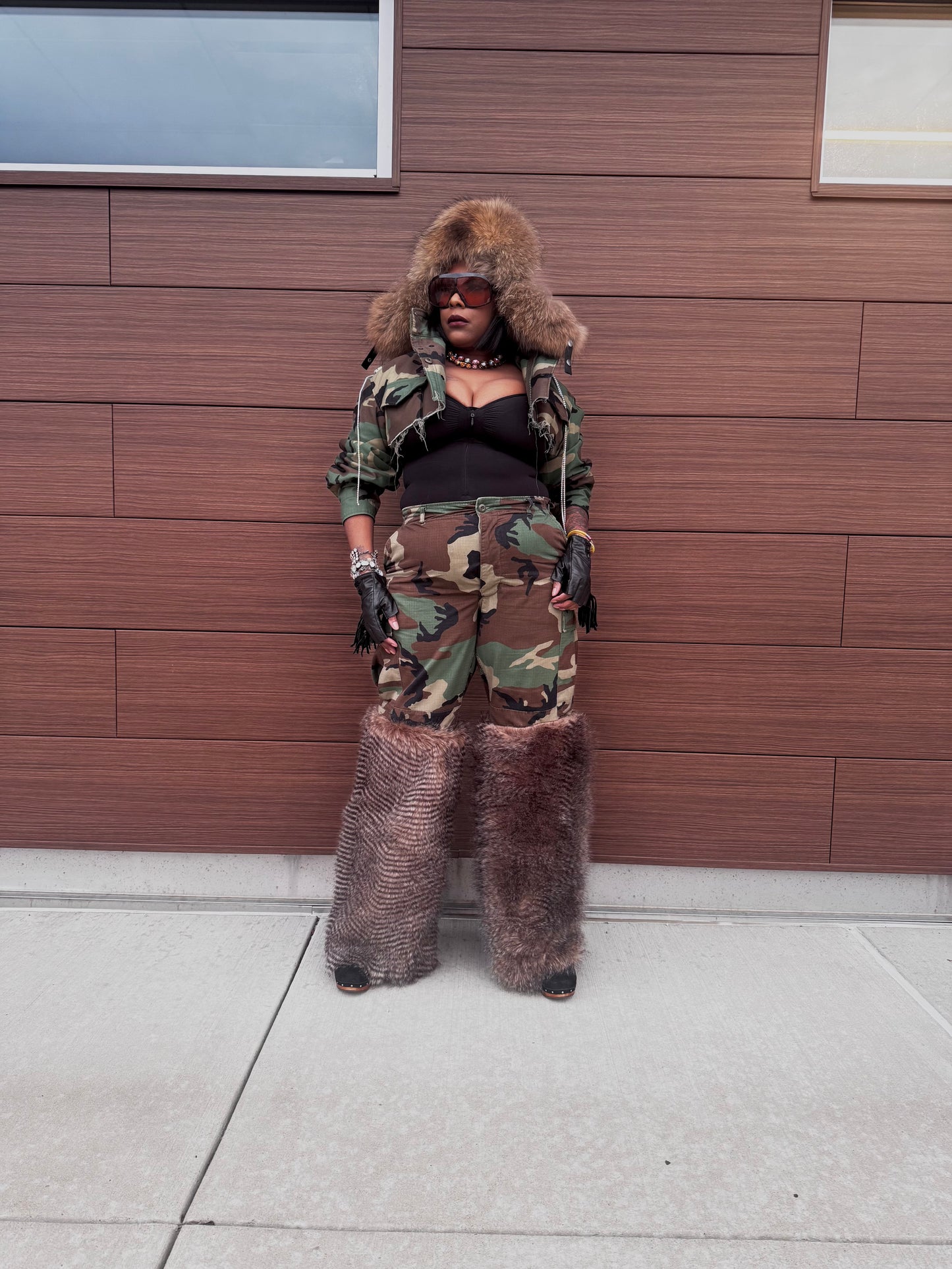 Crystal Details MIDI Cropped Camo Cargo Jacket