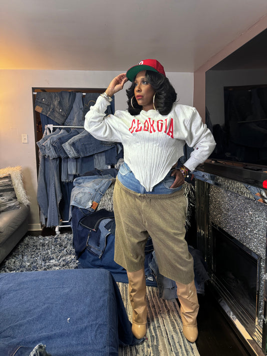 Denim Double Waist Jort Style Joggers