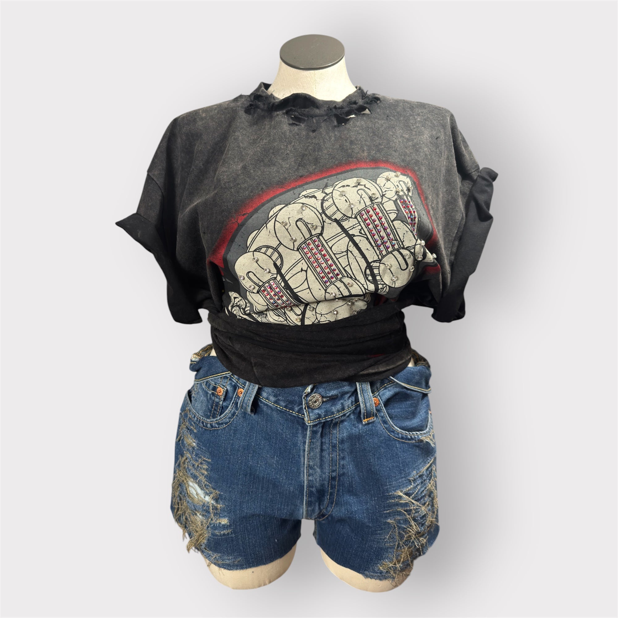 Ash Black Blinged Out Wrap Tee