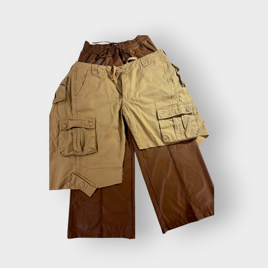 Faux Leather n Cargo Overlay Wide Leg Trousers