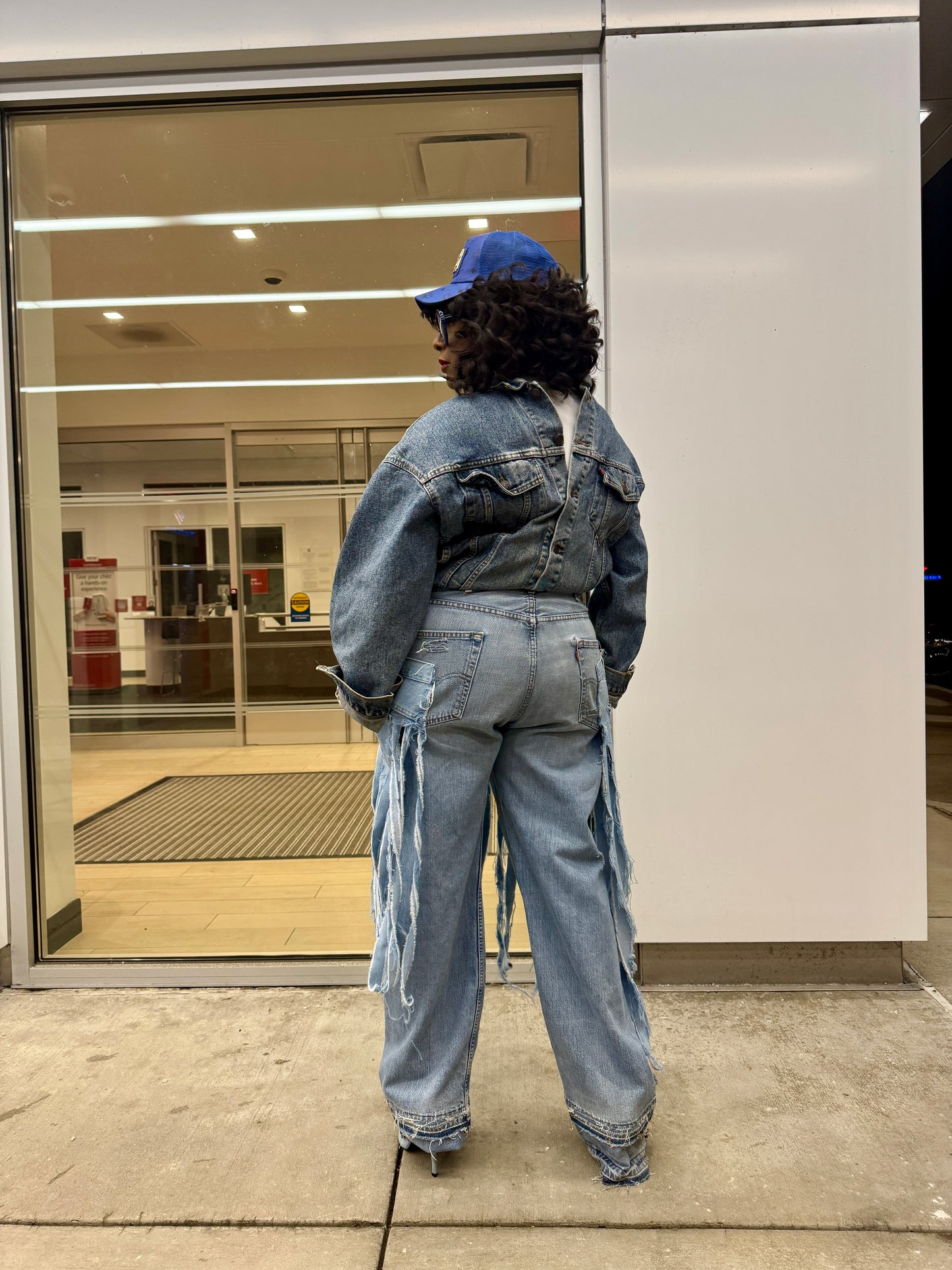 Double Denim Fringe Over Skirt Jeans