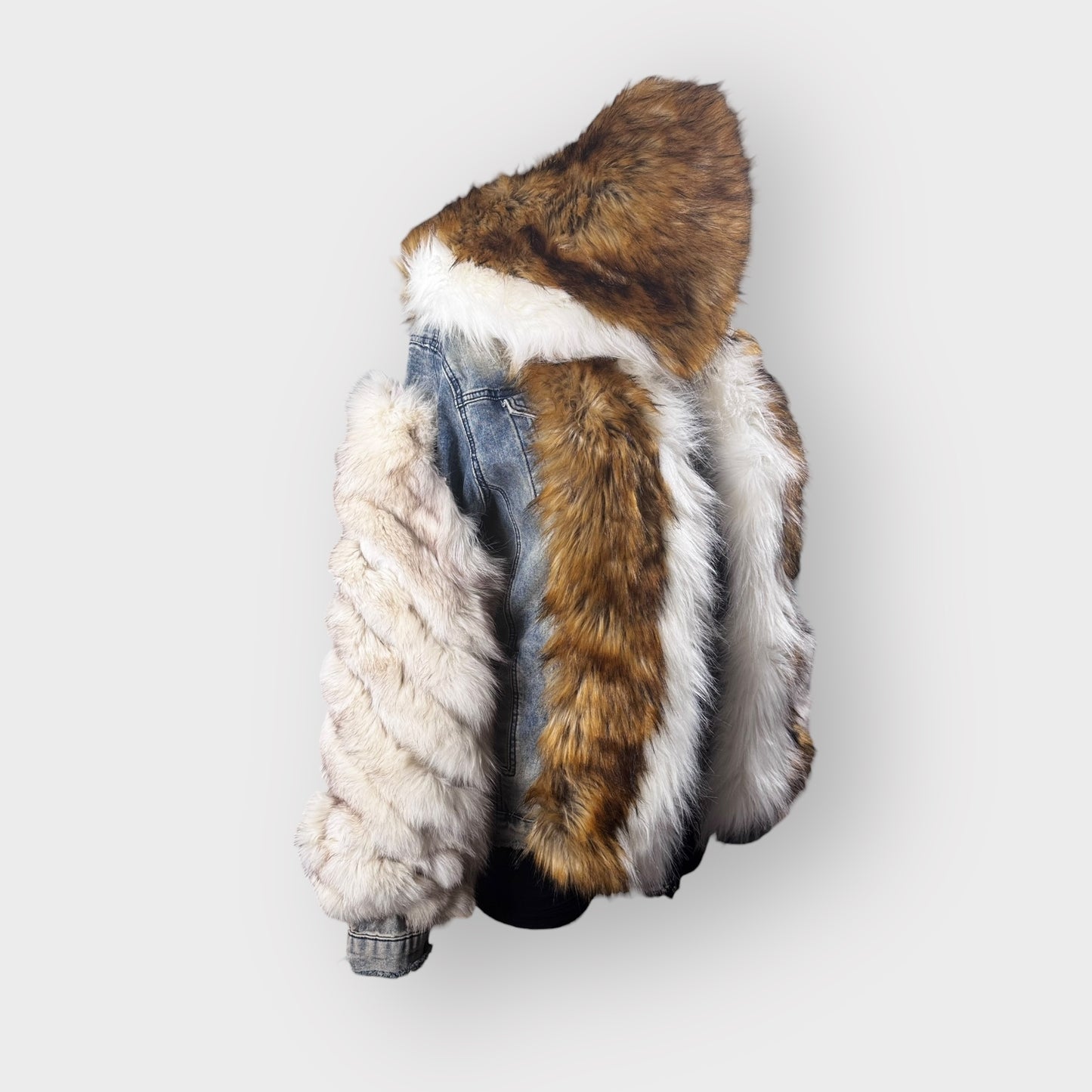 Custom Denim Fox and Faux Fur Hooded Jacket