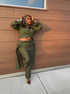 Military Green Giraffe Western Insp. Cropped Top