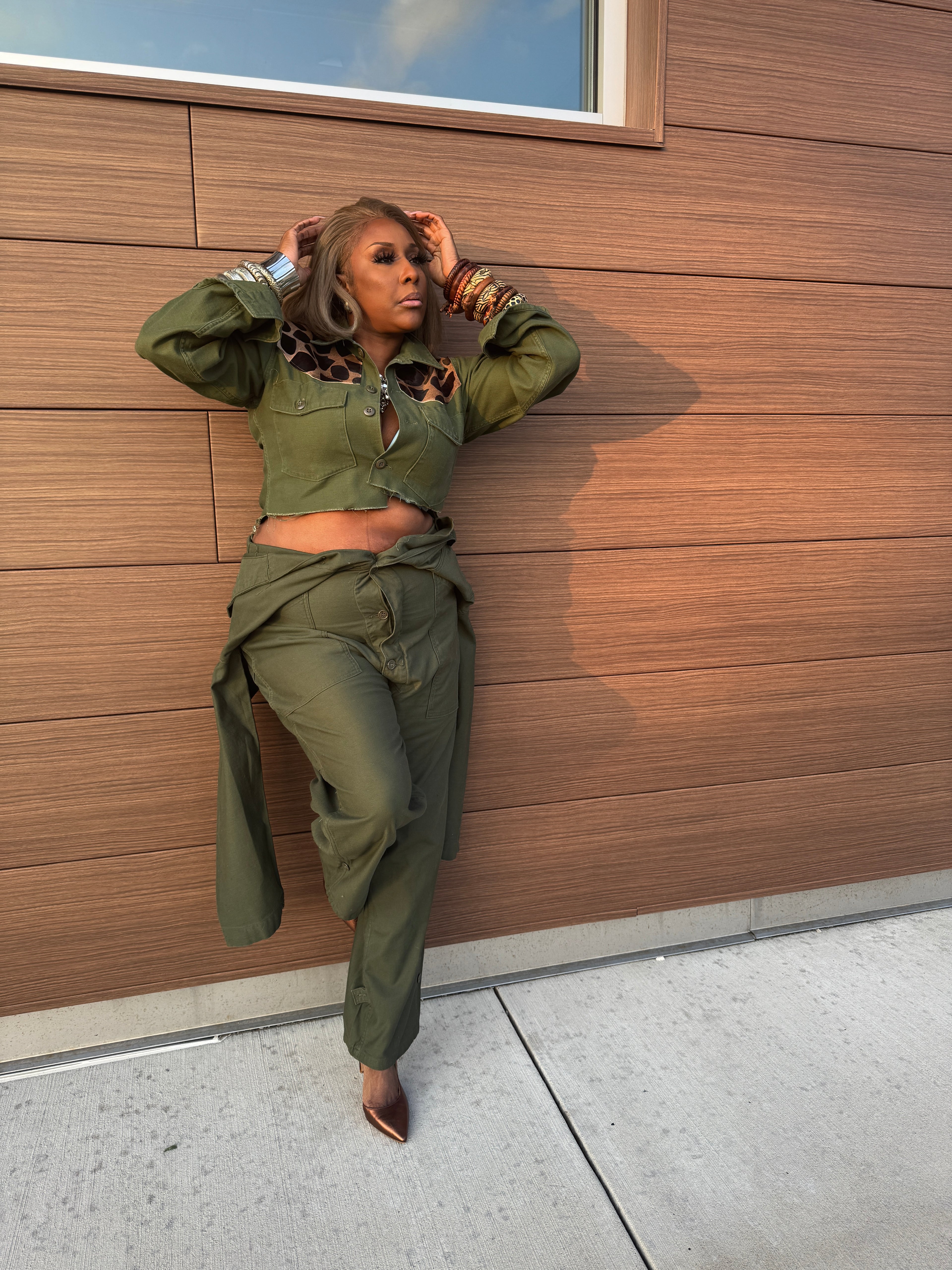 Military Green Giraffe Western Insp. Cropped Top